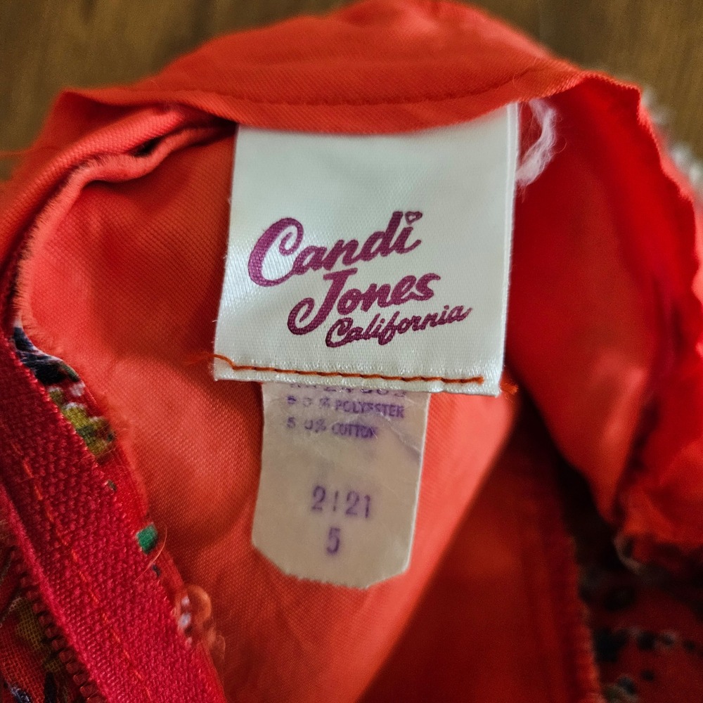 Vintage Candi Jones California Red Floral Prairie Maxi Dress Lace Up Boho 70s 5 - Picture 8 of 8